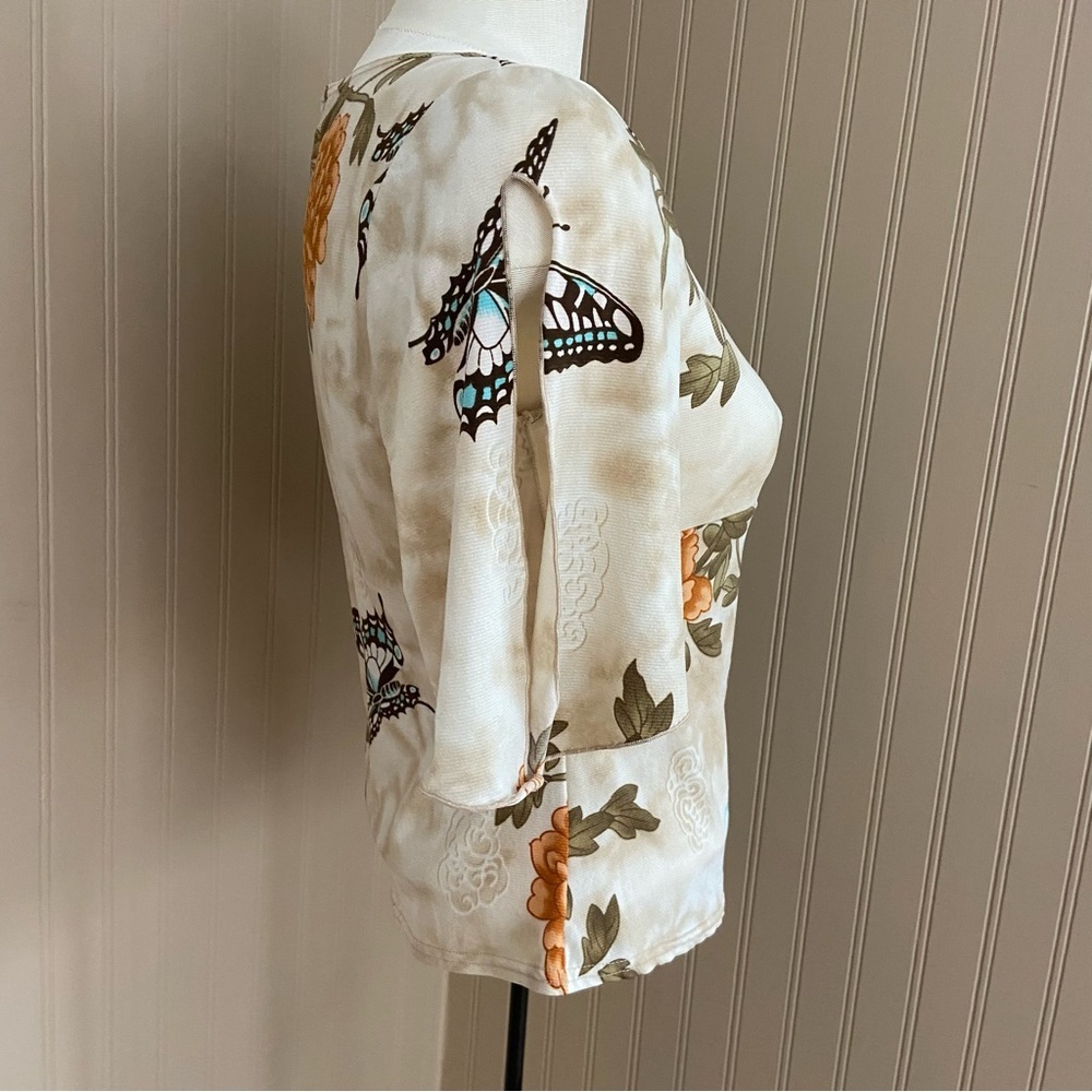 Vintage 90s Y2K 725 Floral & Butterfly Wrap Top Blouse Women’s Medium - Picture 4 of 7